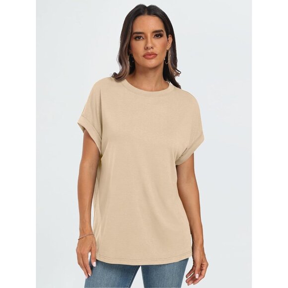 💫 Women Casual Trendy T Shirts Cream Summer Spring Clothes Vacation Fashion Top - Picture 2 of 5